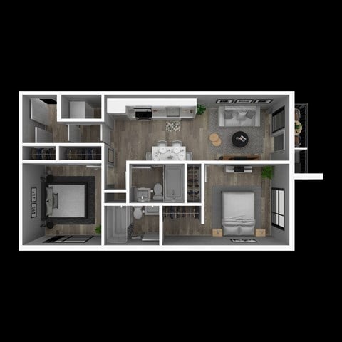 Floor plan for 2 beds, 2 baths, 850 sqft